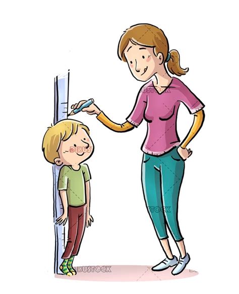 Mother Measuring The Height Of Her Son Dibustock Ilustraciones