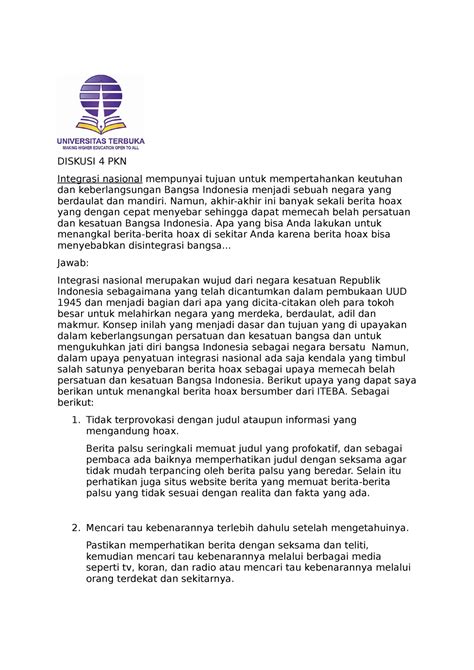 Diskusi 4 Pkn MKWU4109 DISKUSI 4 PKN Integrasi Nasional Mempunyai