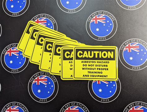 220714 Custom Printed Contour Cut Die Cut Caution Asbestos Vinyl