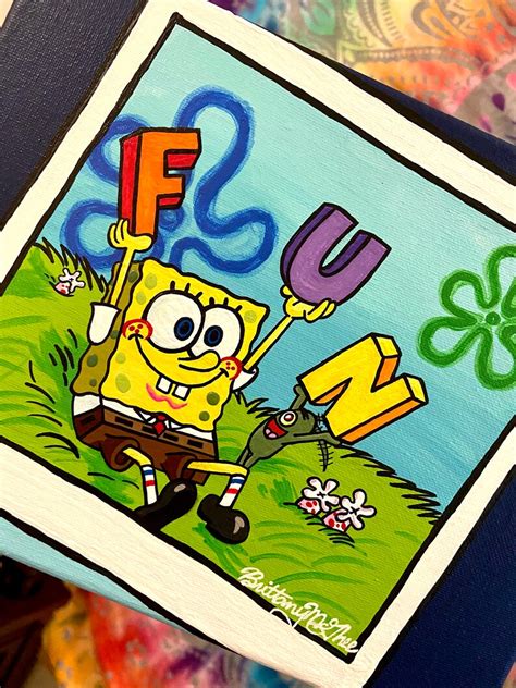 8x10 In Original Spongebob Squarepants Fun Acrylic Painting On