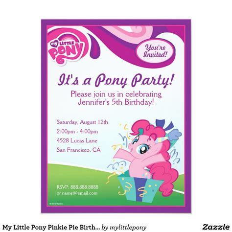 My Little Pony Pinkie Pie Birthday Party Invitation Pony