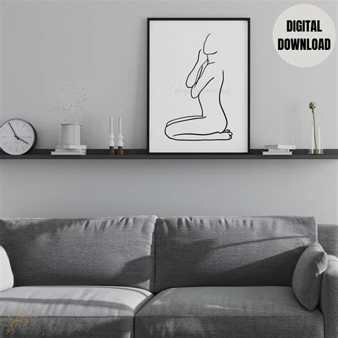 Abstract Naked Woman Body Line Drawing Art Printable Female Etsy