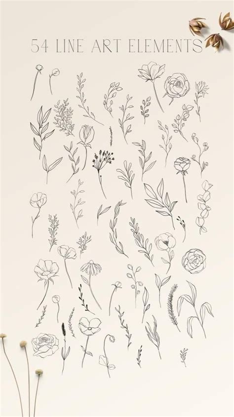 Fine Line Tattoos Dainty Flower Tattoos Line Art Elements Tattoo