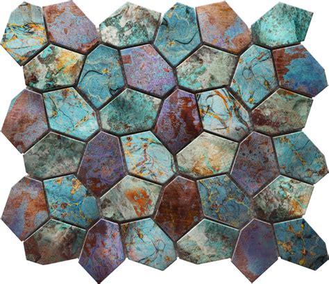 Hexagon Mix Metallic Green Rust Mosaic Qualis Ceramica Luxury Tile