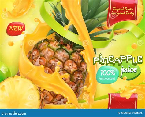 Pineapple Juice Sweet Tropical Fruits D Vector Stock Vector