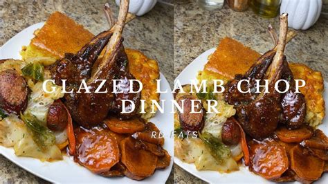 Sunday Dinner Glazed Lamb Chops Fried Cabbage Baked Mac And Cheese Candied Yams And Cornbread