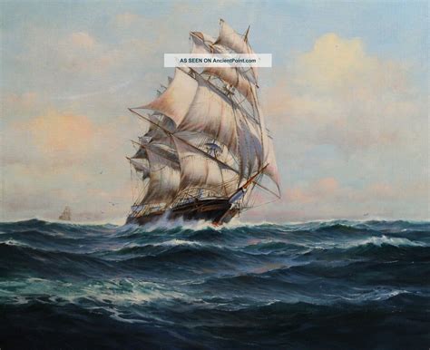 Large Antique Arthur Bracy Maritime Clipper Sailing Ship Seascape Oil