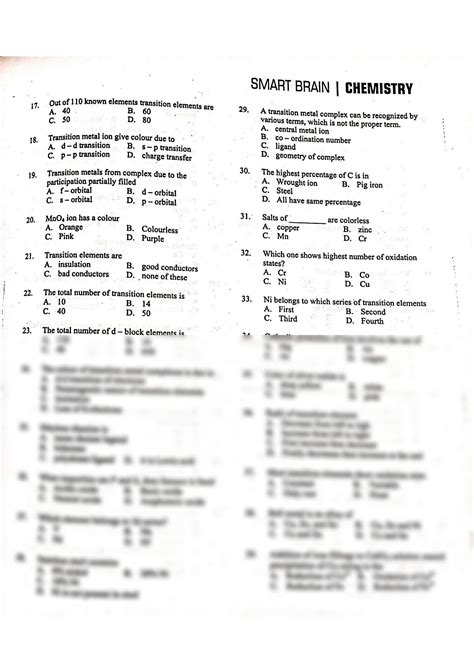 SOLUTION Transition Elements Best MCQs Studypool