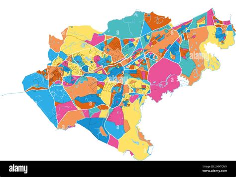 Woking, South East England, England colorful high resolution vector art map with city boundaries ...