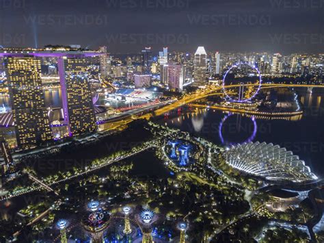 Singapore Skyline Of Central Business District At Night Stock Photo