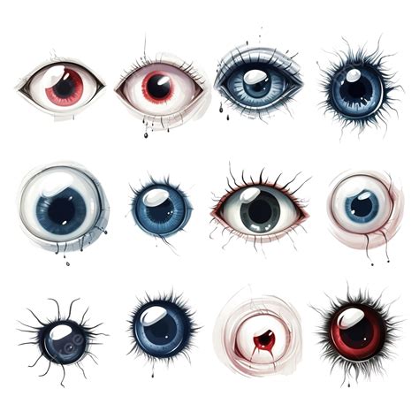 Creepy Eye Illustrations Set Halloween Scary Eyeball Collection Scary