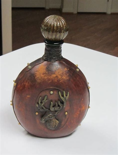 Vtg Italy Tooled Leather Covered Glass Liquor Bottle Decanter Metal