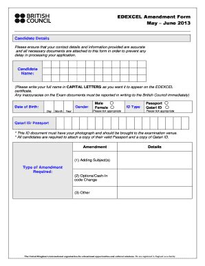 Fillable Online Britishcouncil Pearson Edexcel Amendment Form May June