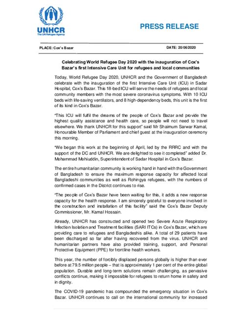 Document Press Release English Celebrating World Refugee Day 2020