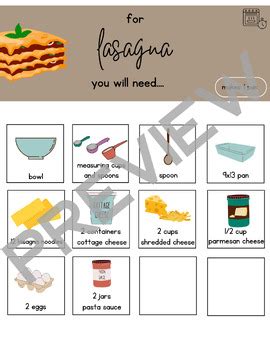 Visual Recipe Lasagna By Heidi Filatov TPT