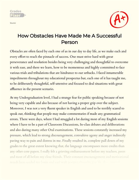 How Obstacles Have Made Me A Successful Person Essay Example 511 Words