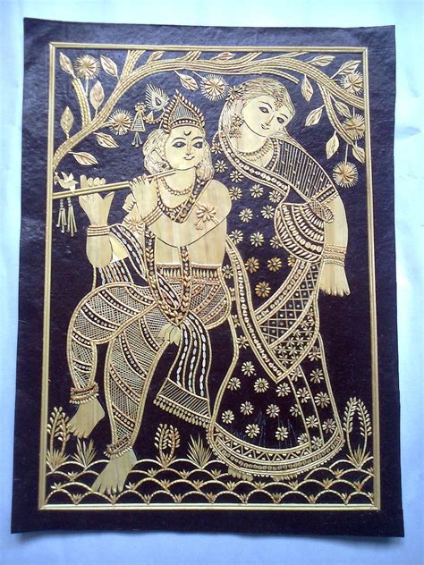 Rj God Krishana Radha Beautiful Sikki Grass Painting