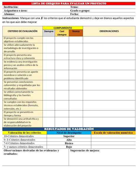 Lista De Cotejo Para Evaluar Un Proyecto Image To U