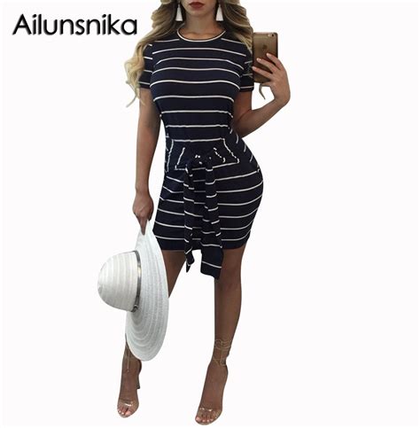 Ailunsnika Dise O De Moda Sexy Vendaje Vestido De Manga Corta