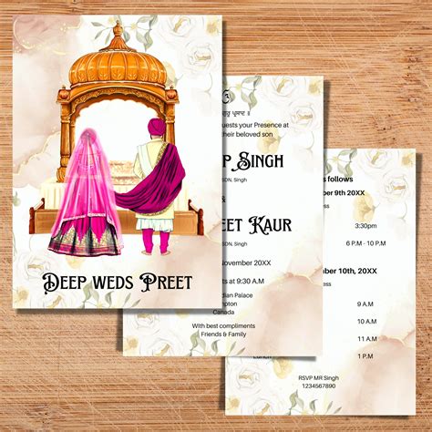 Elegant Sikh Wedding Invitation Card Punjabi Wedding Invitation Digital