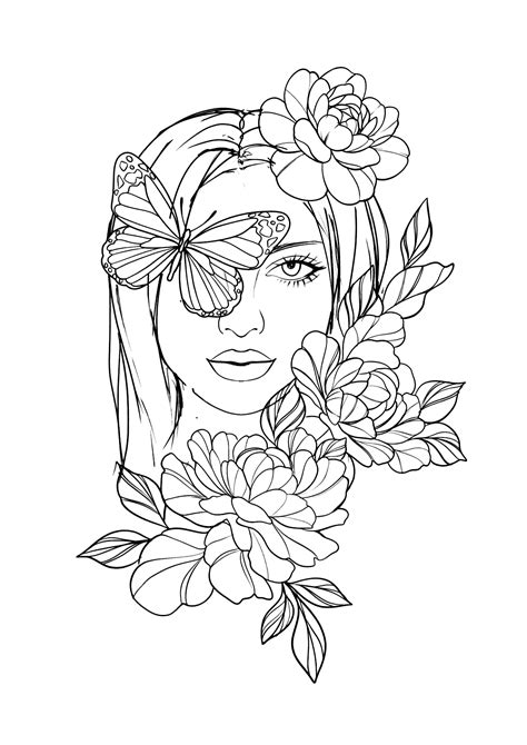 Mulher Com Flores Para Colorir E Pintar Imprimir Desenhos