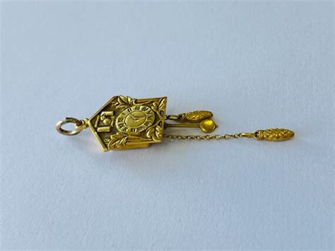 K Yellow Gold Cuckoo Clock Pendant Charm Vintage Gem