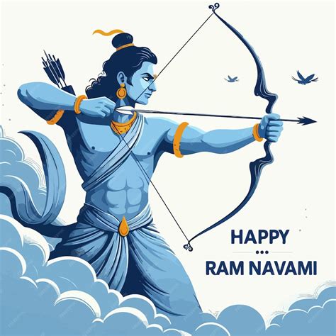 Lord Shri Ram Navami Festival Wishes Background Hindu God Rama Premium Ai Generated Vector