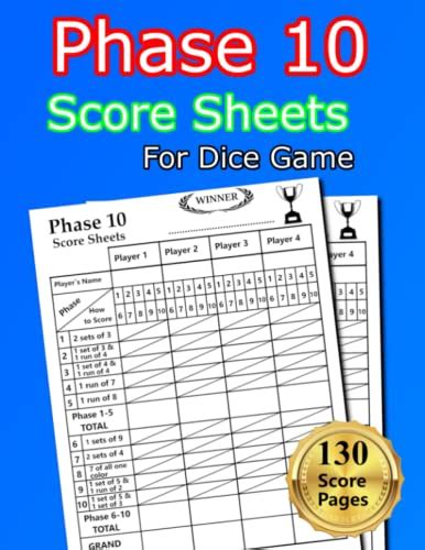 Phase Score Sheets For Dice Game Large Score Pads For