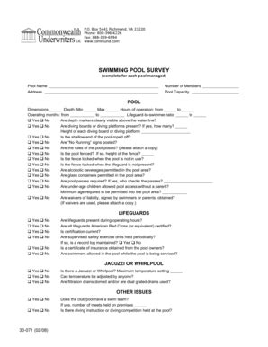 Fillable Online SWIMMING POOL SURVEY GLS STMT 3 12 97 Fax Email Print