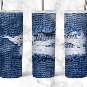 Blue Jeans Tumbler Distressed Wrap Oz Skinny Tumbler Etsy