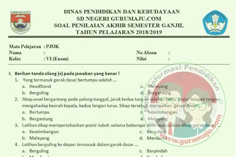 Soal UAS PAS PJOK Kelas 6 Semester 2 K13 Tahun 2022 2023 GURU MAJU