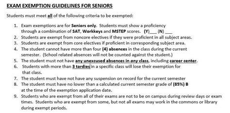 1st Semester Exam Exemption Guidelines John Glenn High School