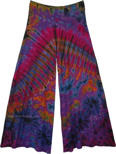 Womens Wide Leg Full Tie Dye Palazzo Pants In Purple Purple Split