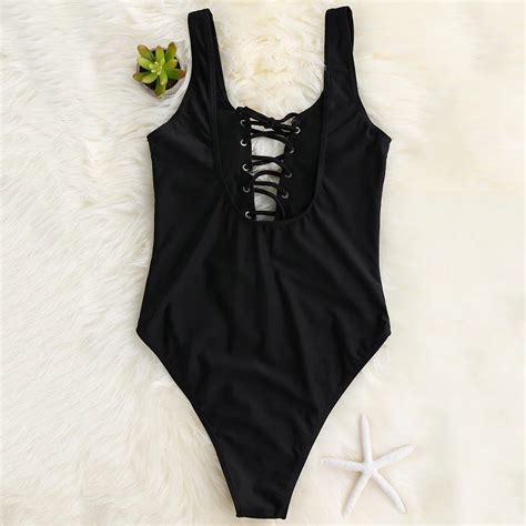 Lace Up One Piece Swimsuit 2018 Women Sexy Bathing Suit Bodysuit