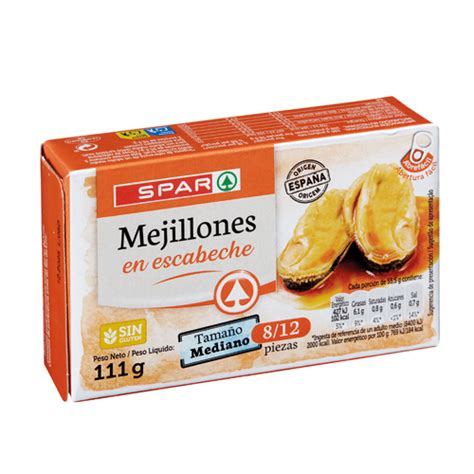 MEJILLONES MEDIANOS EN ESCABECHE SPAR 8 12 UDS 111 GRS P N SPAR