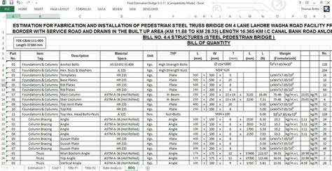 Bridge Cost Estimate Worksheet