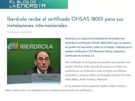 Iberdrola Recibe El Certificado OHSAS 18001 Para Sus Instalaciones