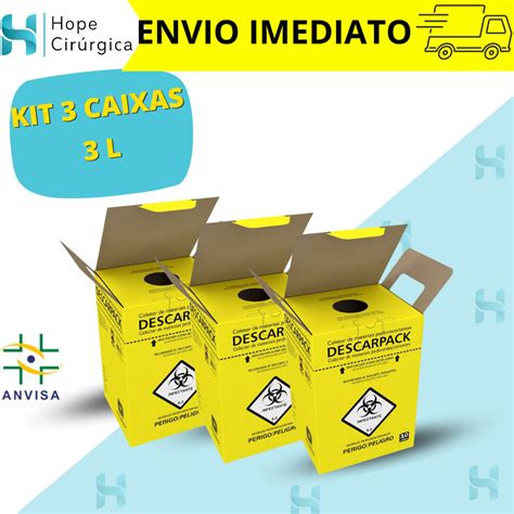 KIT 3 CAIXAS Descarpack Caixa Perfuro Cortante Coletor 03 Litros