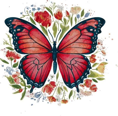 Un Dibujo De Una Mariposa Con Un Fondo Floral Vector Premium