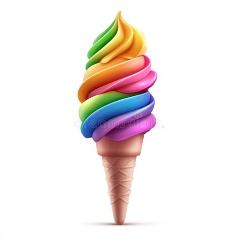 Rainbow Swirl Ice Cream Cone Isolated On White Background Stock