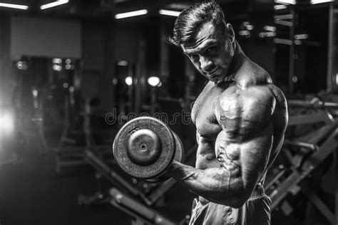 Handsome Model Muscle Man Abs Workout in Gym Stock Image - Image of ...