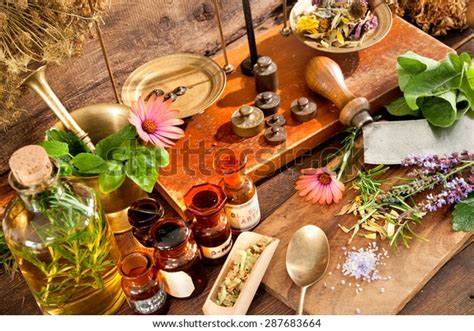 Ancient Natural Medicine Herbs Vials Old Stock Photo Edit Now 287683664