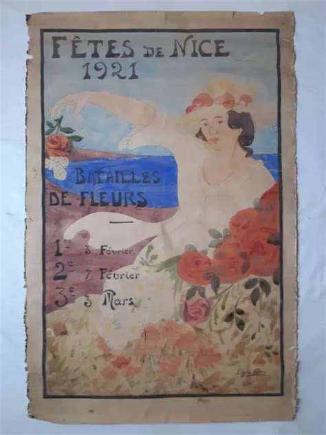 PROJET D AFFICHE PUBLICITAIRE FÊTE de NICE bataille de FLEURS 1921