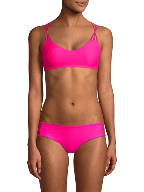 Mikoh Swimwear Strappy Bikini Bottom Pop Pink Medium Strappy Bikini