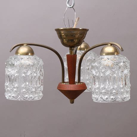 TAKLAMPA Glas Teak Trearmad 1950 60 Tal Belysning Lampor