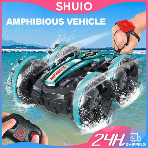 SHUIO Amphibious Four Wheel Drive Stunt Remote Control Car Double Sided