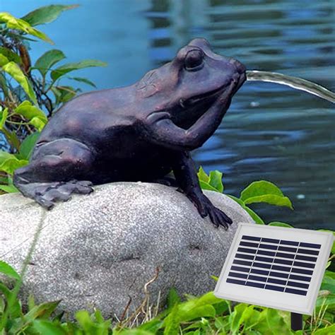 Wasserspeier Frosch 16cm mit Solarpumpe aus Keramik für Miniteich