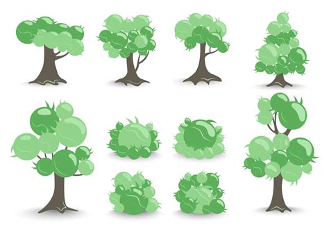 Flat Icon Set Of Green Trees And Shrubs In The Shape Of An Air Bubble