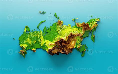 Russia Map Shaded Relief Color Height Map On The Sea Blue Background 3d