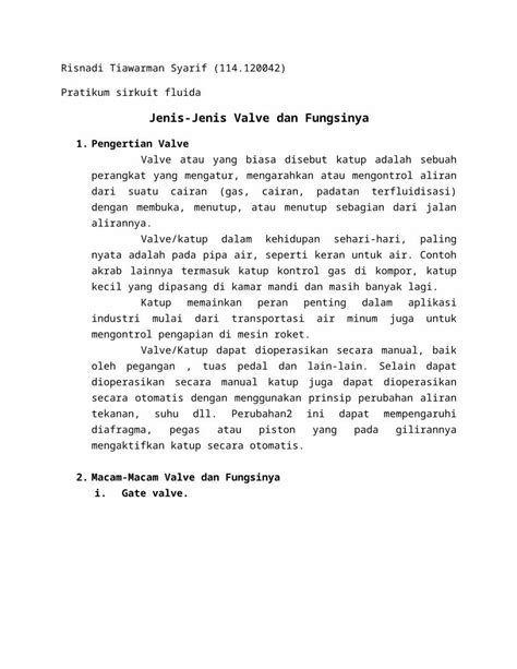 Docx Jenis Dan Fungsi Valve Dokumen Tips